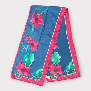 Vintage Veresa by Vera Nuemann 90s Flower & Vines Scarf Pink/Blue Made in Japan